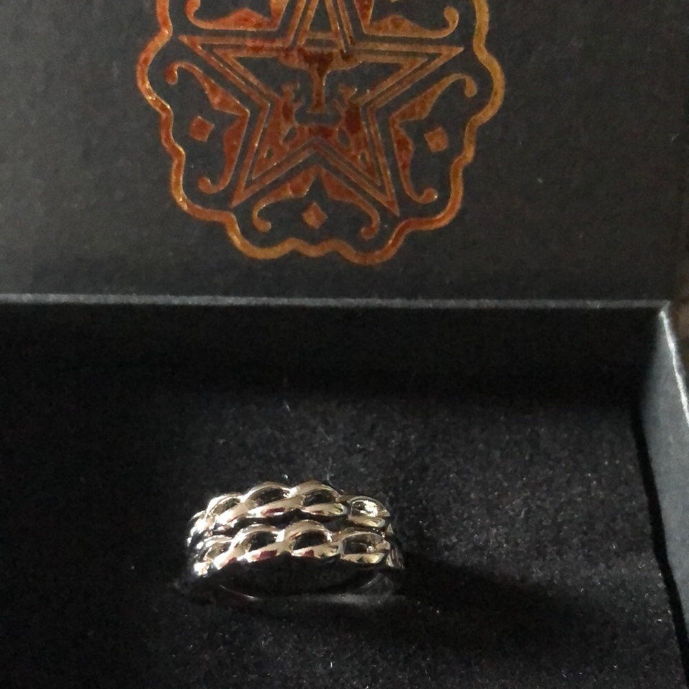 Limited OBEY MISSING LINK RINGS white gold, set of 2, size 7